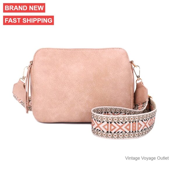 Handbags - Lightweight Medium Crossbody Purse with Lockable Compartments and Guitar Strap